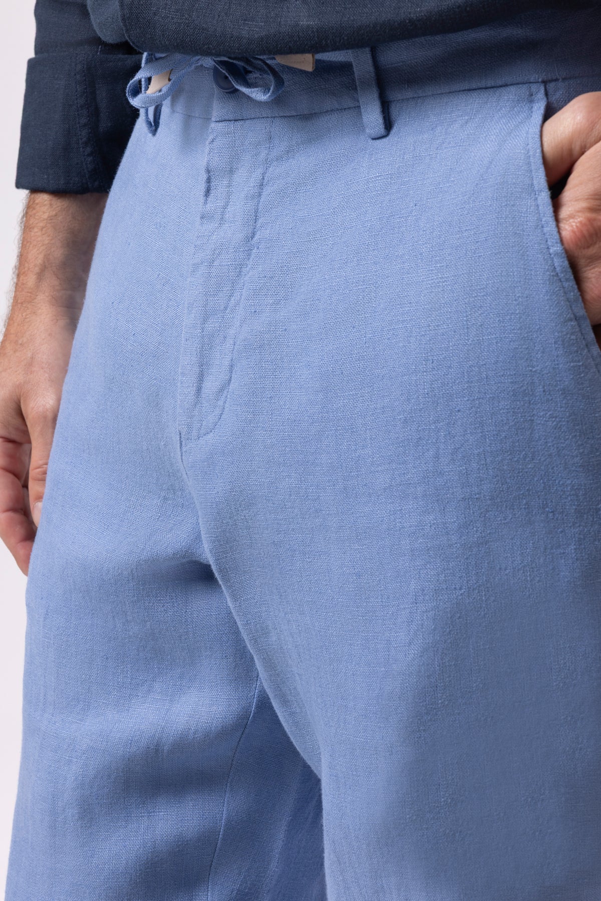 Klasik Bel Keten Pantolon - Mavi