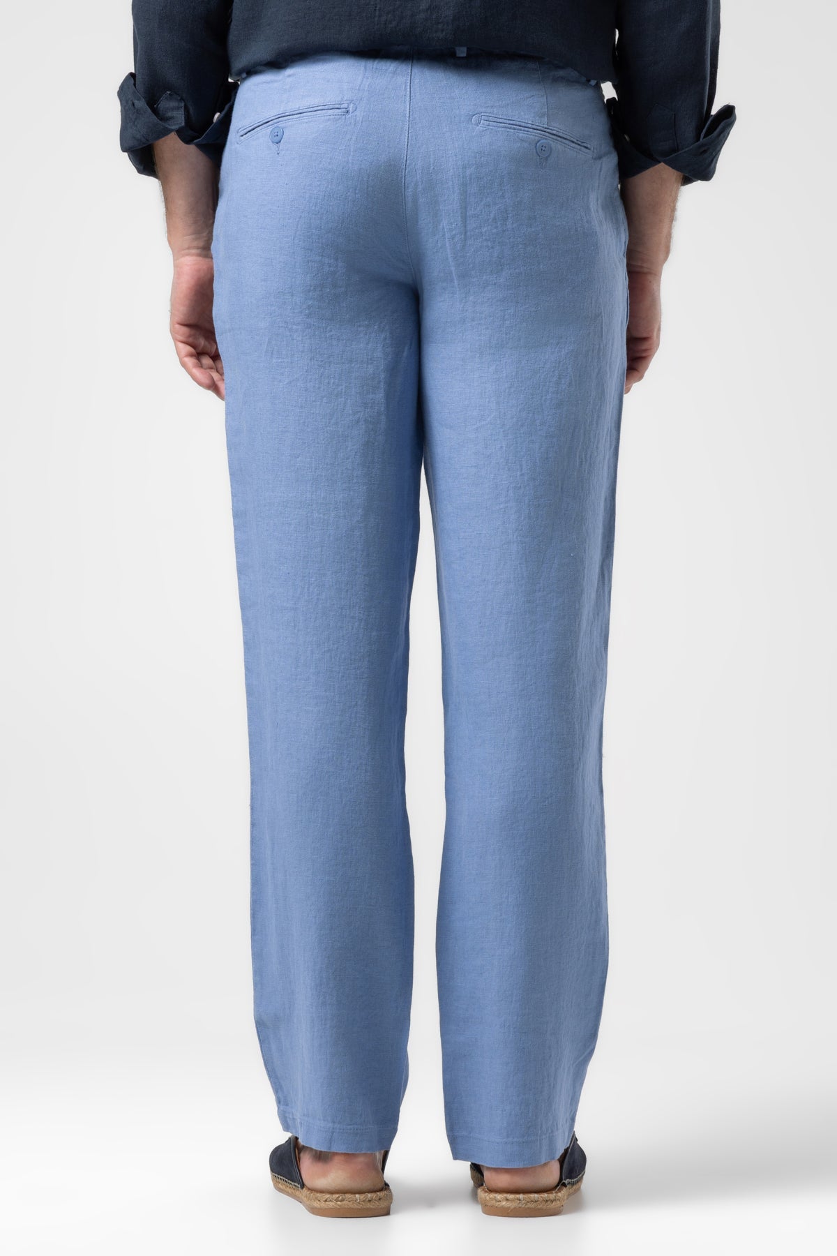 Klasik Bel Keten Pantolon - Mavi