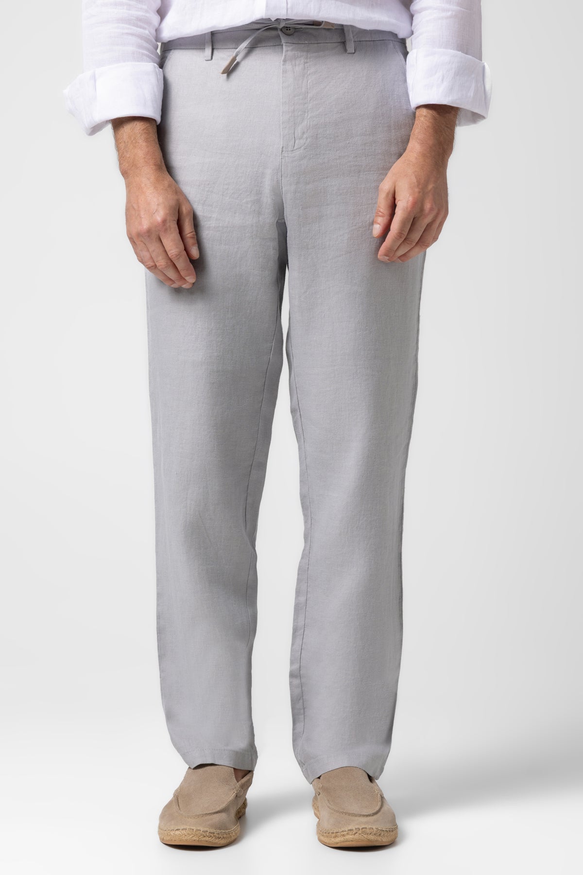 Klasik Bel Keten Pantolon - Gri