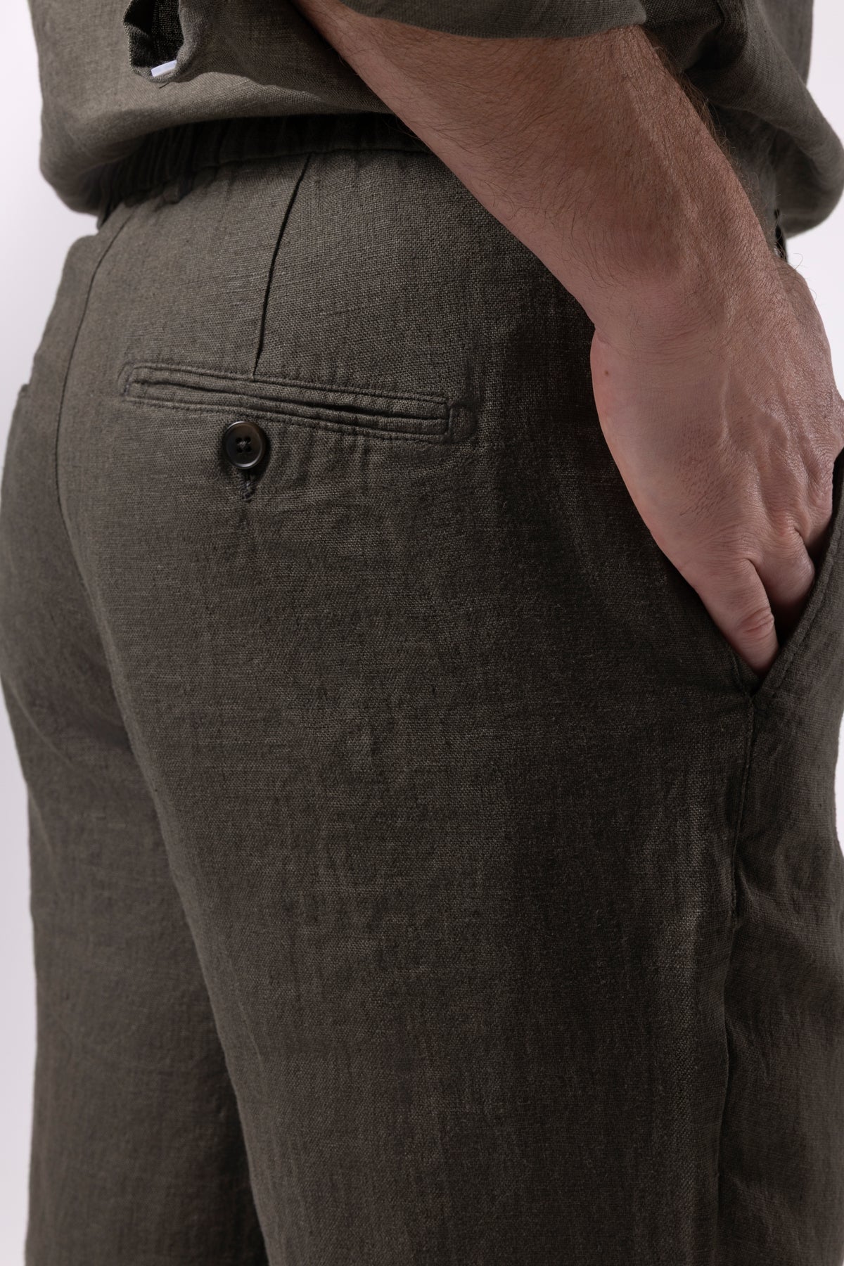 Klasik Bel Keten Pantolon - Haki