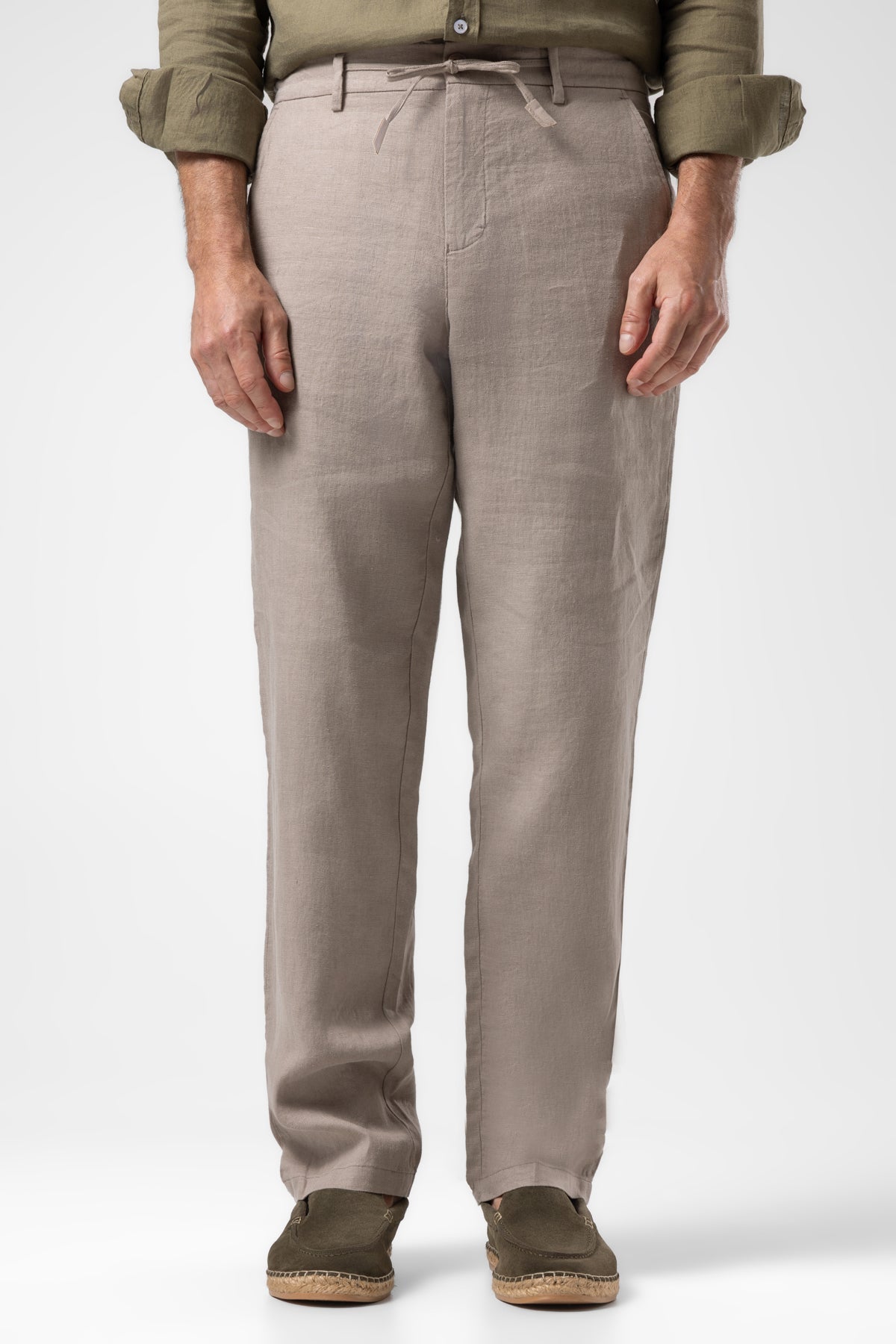 Klasik Bel Keten Pantolon - Vizon