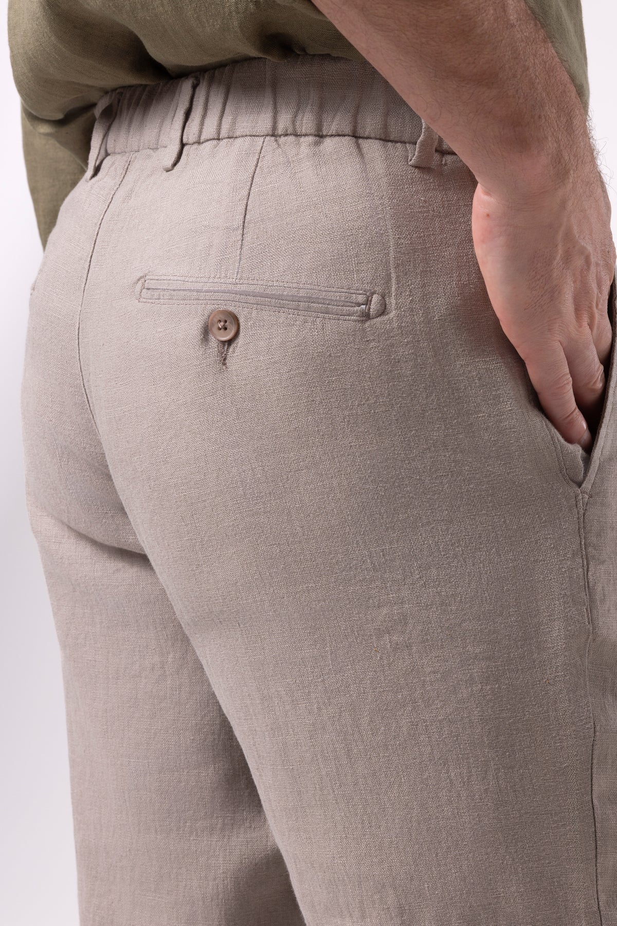 Klasik Bel Keten Pantolon - Vizon