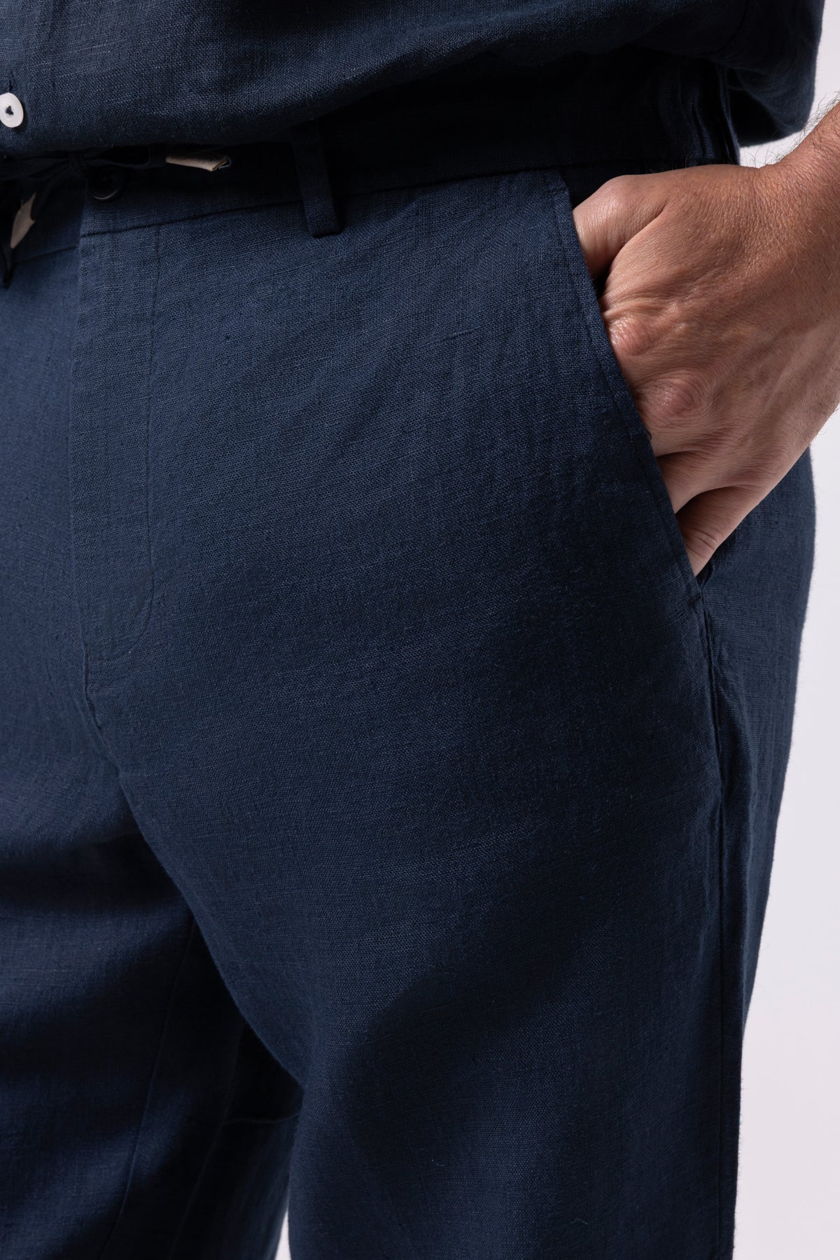 Klasik Bel Keten Pantolon - Navy