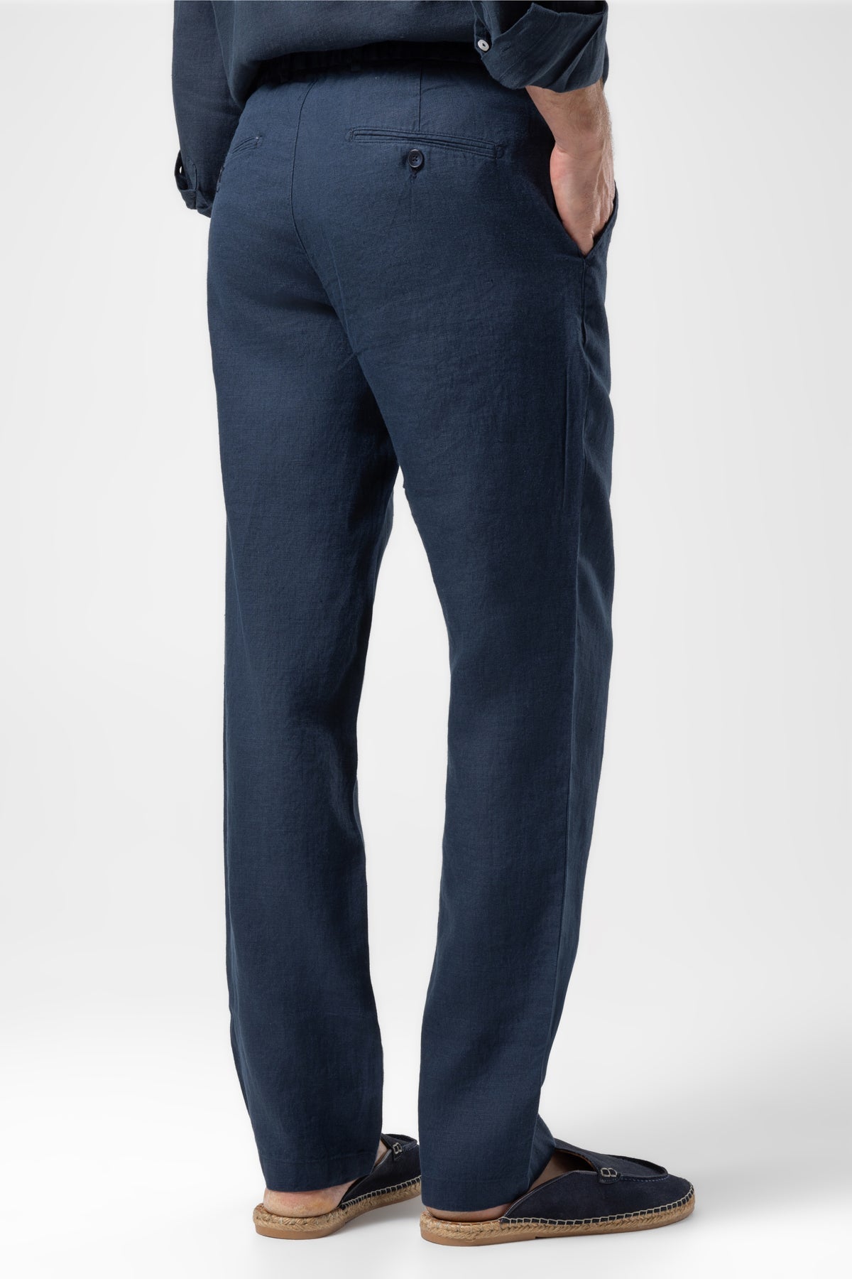 Klasik Bel Keten Pantolon - Navy