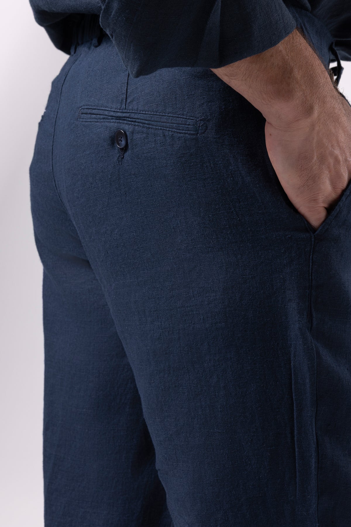Klasik Bel Keten Pantolon - Navy