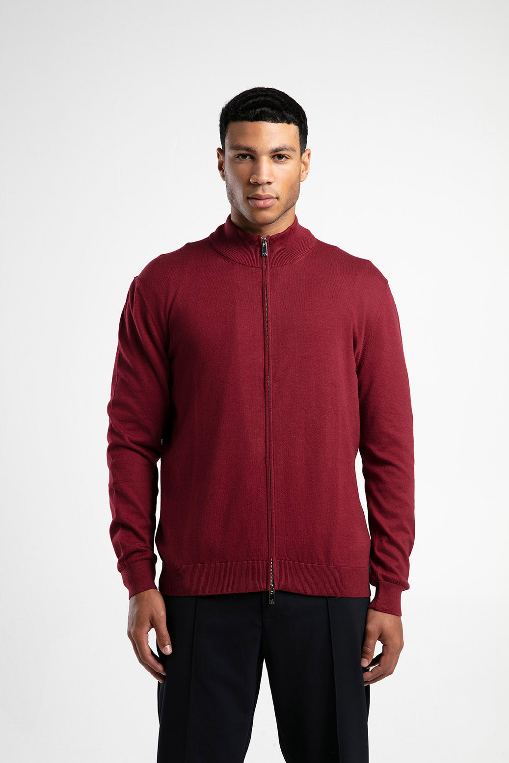 Fermuarlı Dik Yaka Triko Hırka