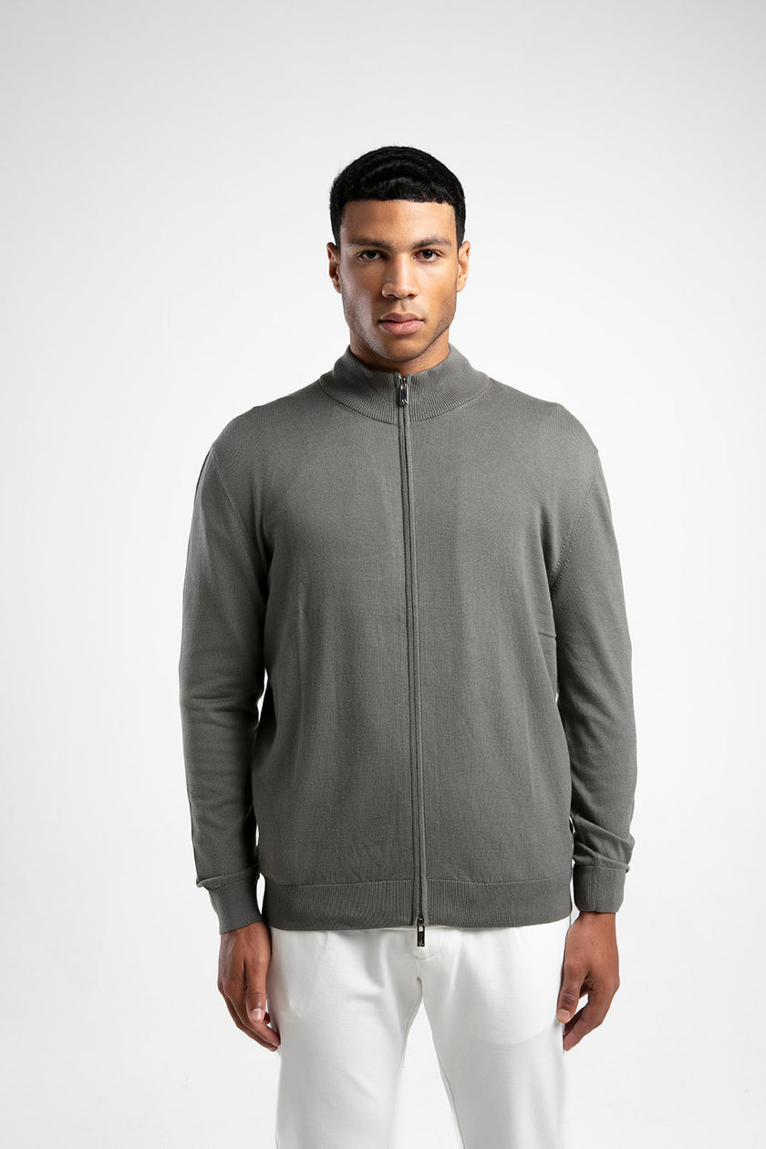 Fermuarlı Dik Yaka Triko Hırka