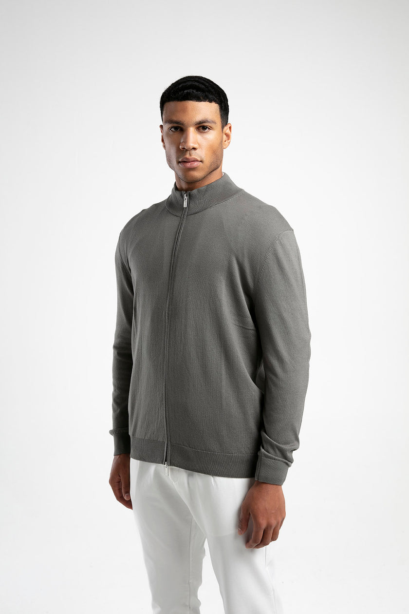 Fermuarlı Dik Yaka Triko Hırka