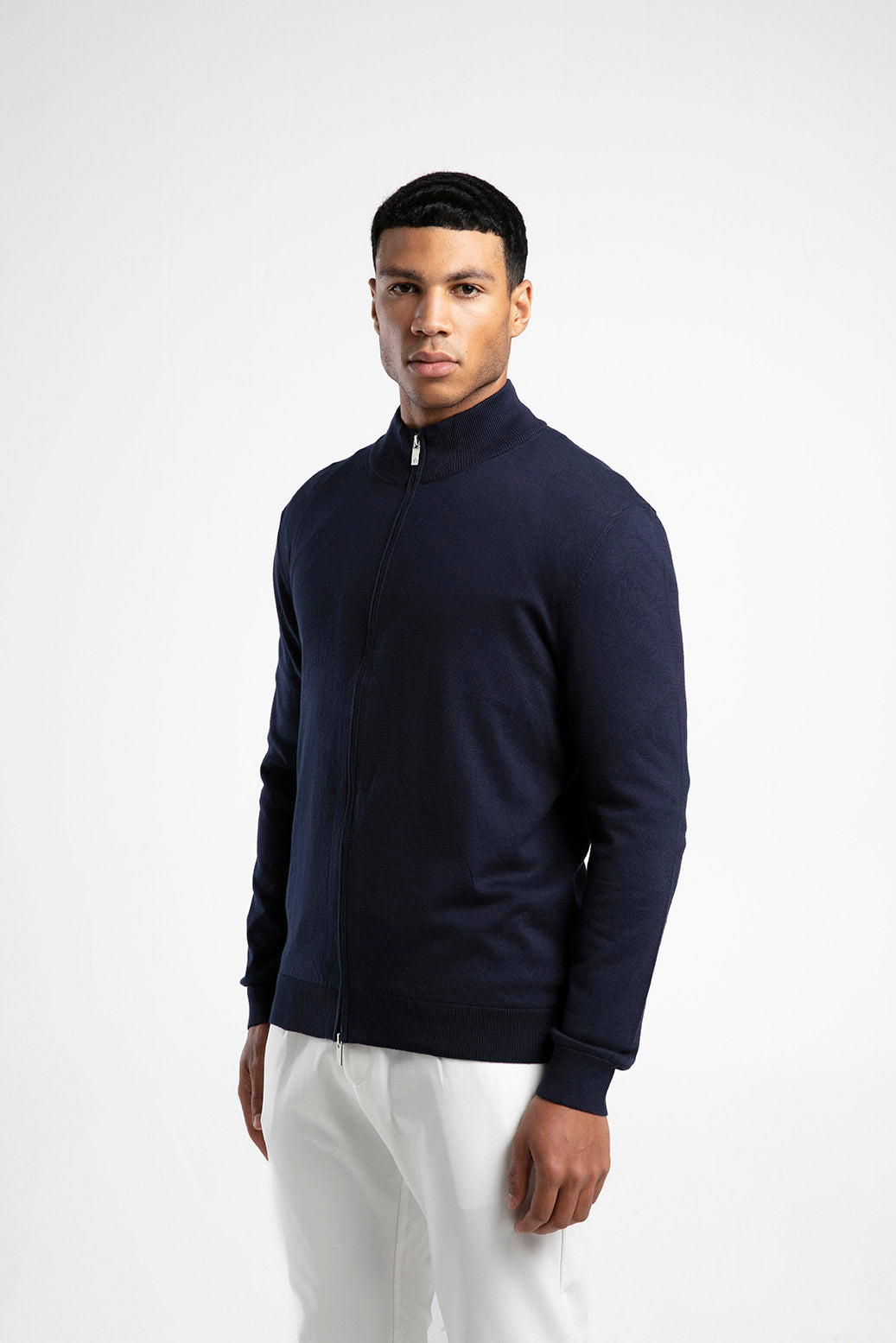 Fermuarlı Dik Yaka Triko Hırka