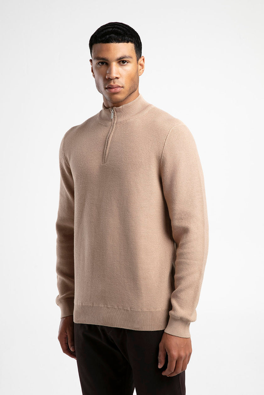 Yarım Fermuarlı Dik Yaka Triko