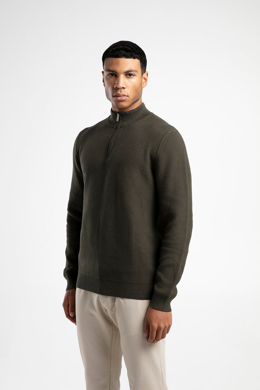 Yarım Fermuarlı Dik Yaka Triko