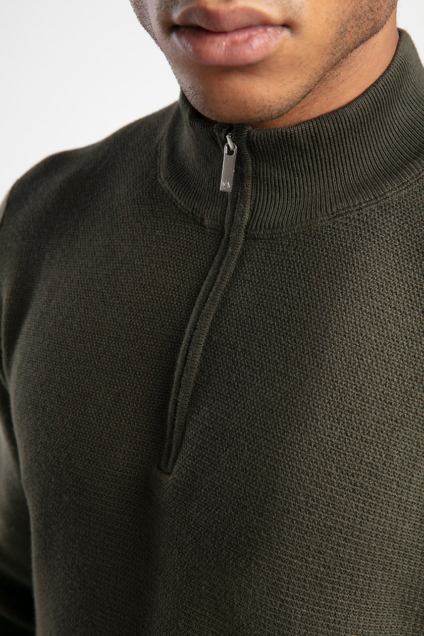 Yarım Fermuarlı Dik Yaka Triko