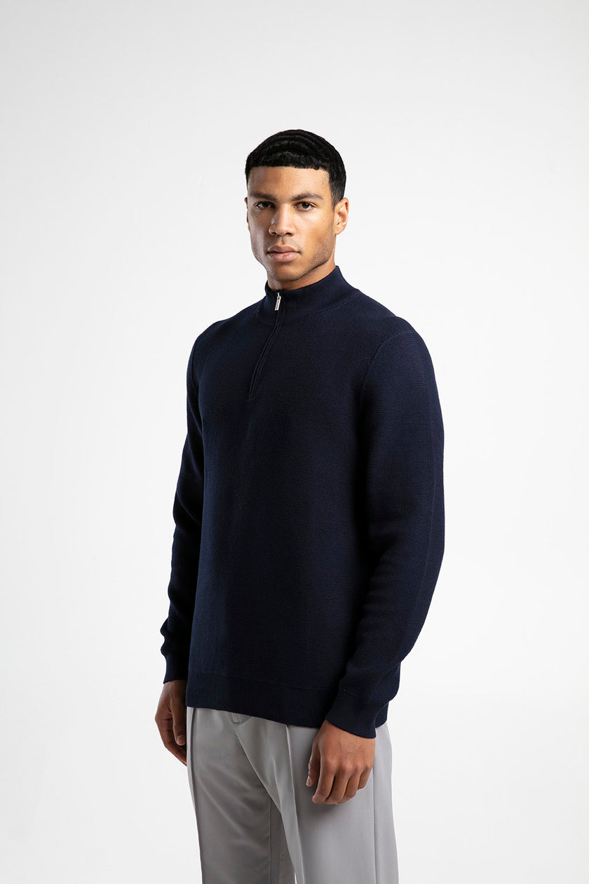 Yarım Fermuarlı Dik Yaka Triko