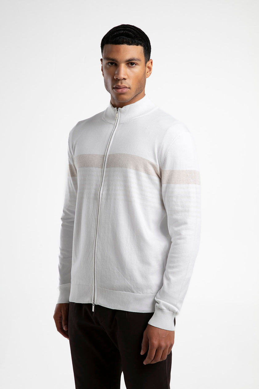 Fermuarlı Dik Yaka Çizgili Triko