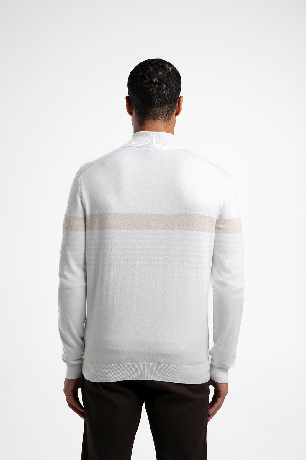 Striped Stand-Neck Zippered Knitwear