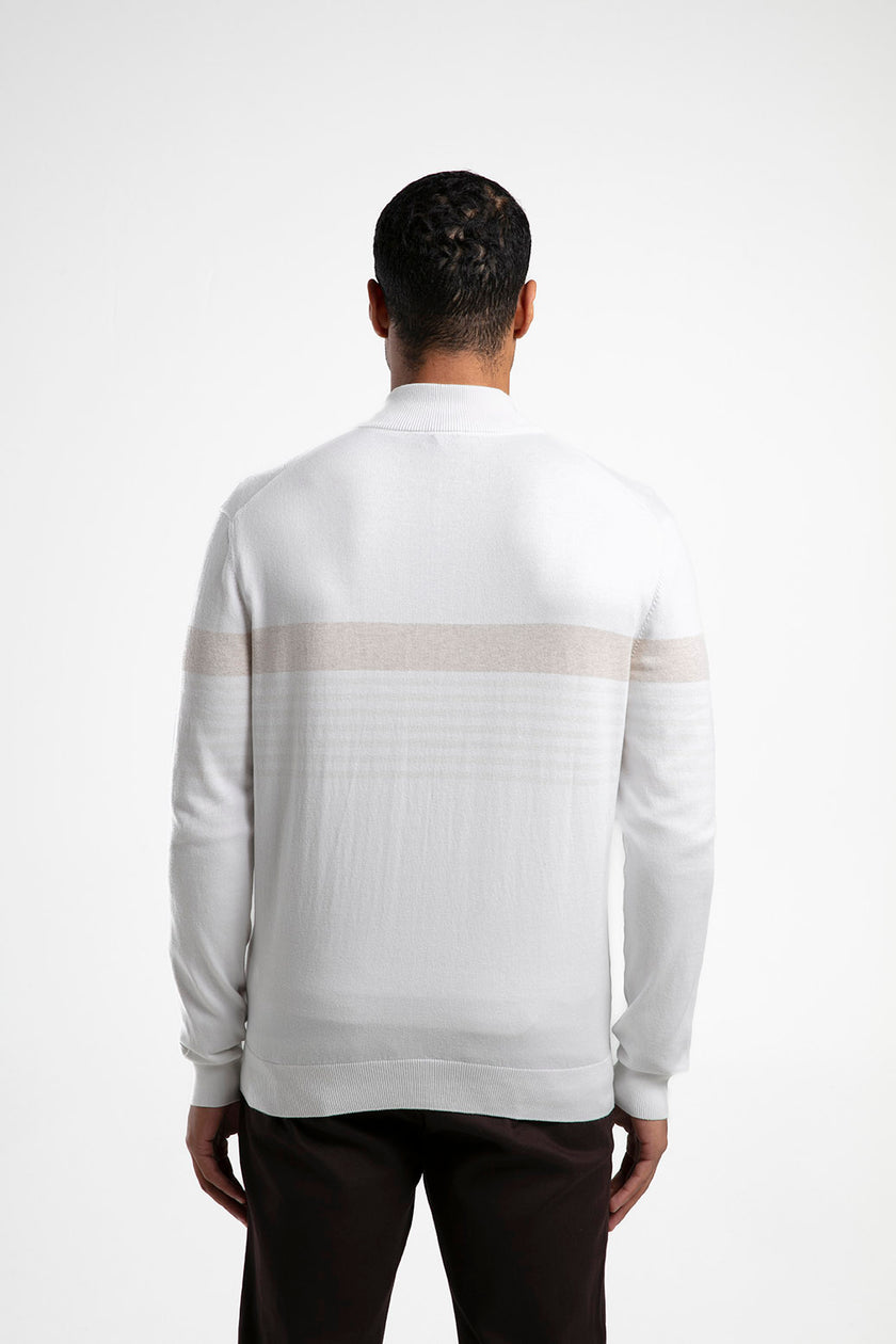 Fermuarlı Dik Yaka Çizgili Triko