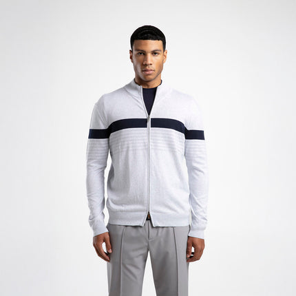 Fermuarlı Dik Yaka Çizgili Triko