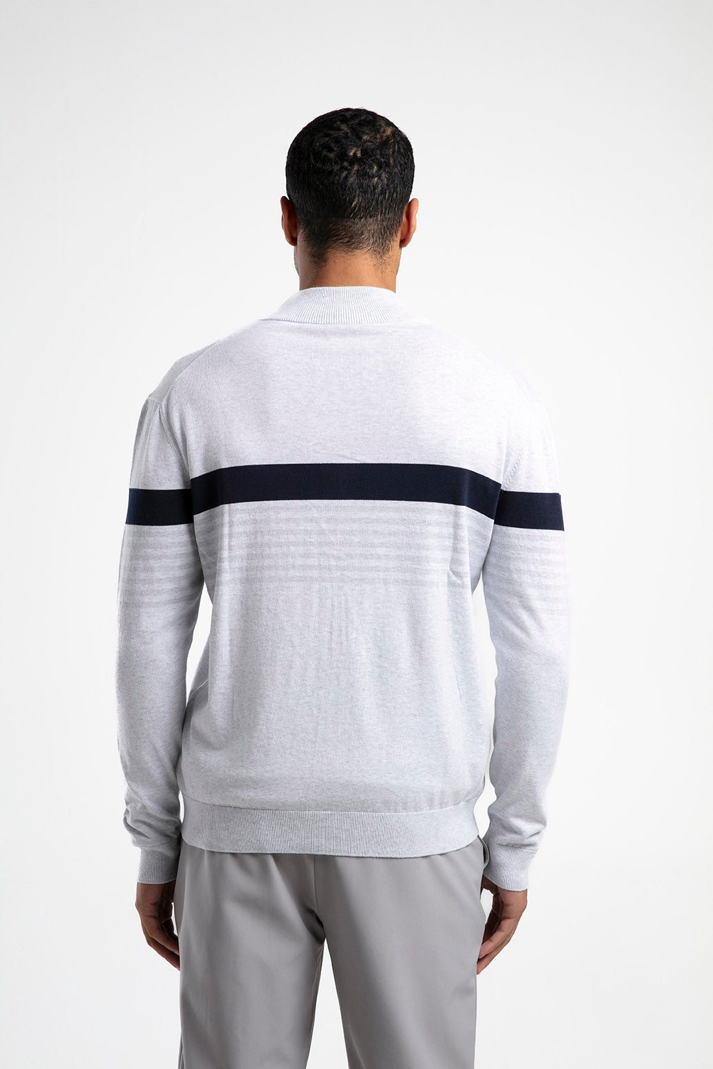Striped Stand-Neck Zippered Knitwear
