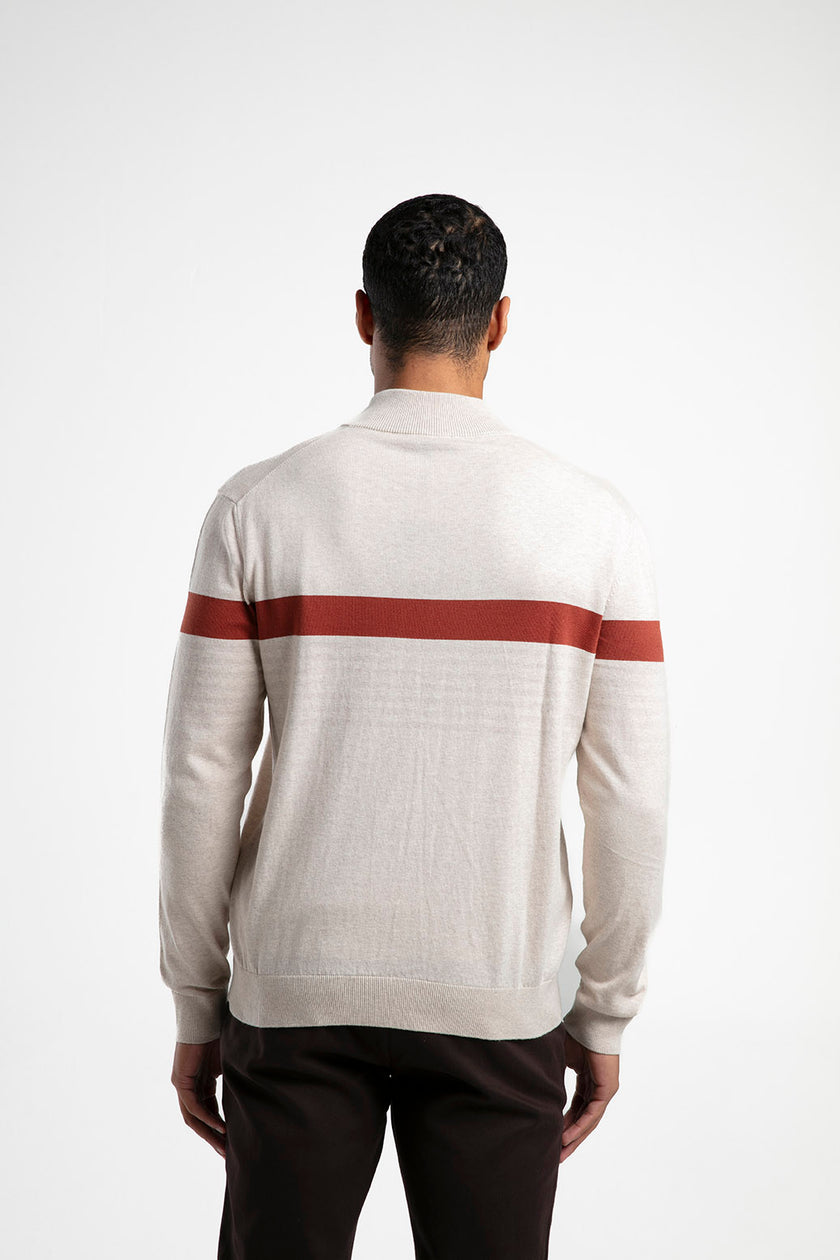 Fermuarlı Dik Yaka Çizgili Triko