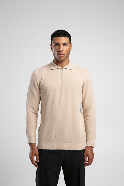 Yarım Fermuarlı Polo Yaka Triko