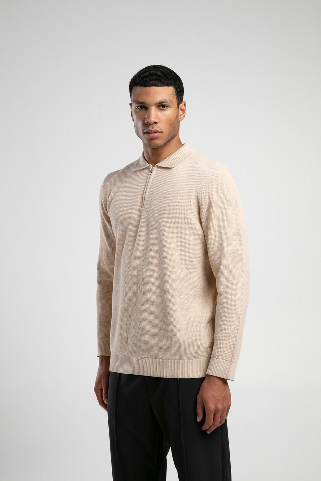 Yarım Fermuarlı Polo Yaka Triko