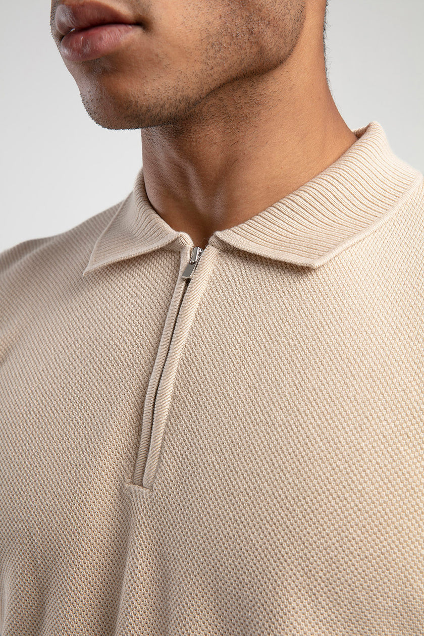 Yarım Fermuarlı Polo Yaka Triko