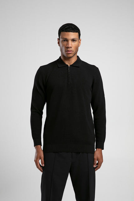 Yarım Fermuarlı Polo Yaka Triko