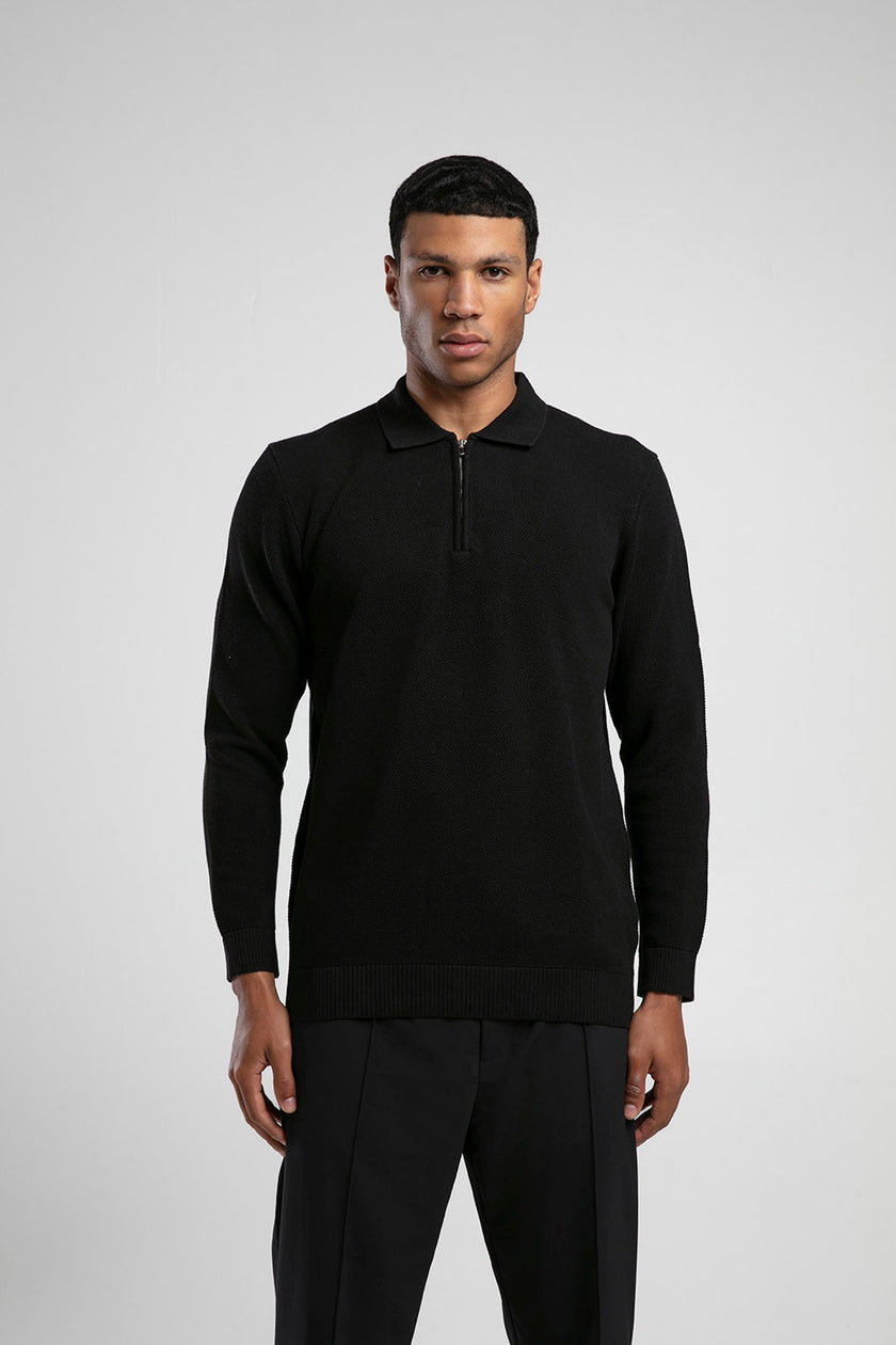 Yarım Fermuarlı Polo Yaka Triko