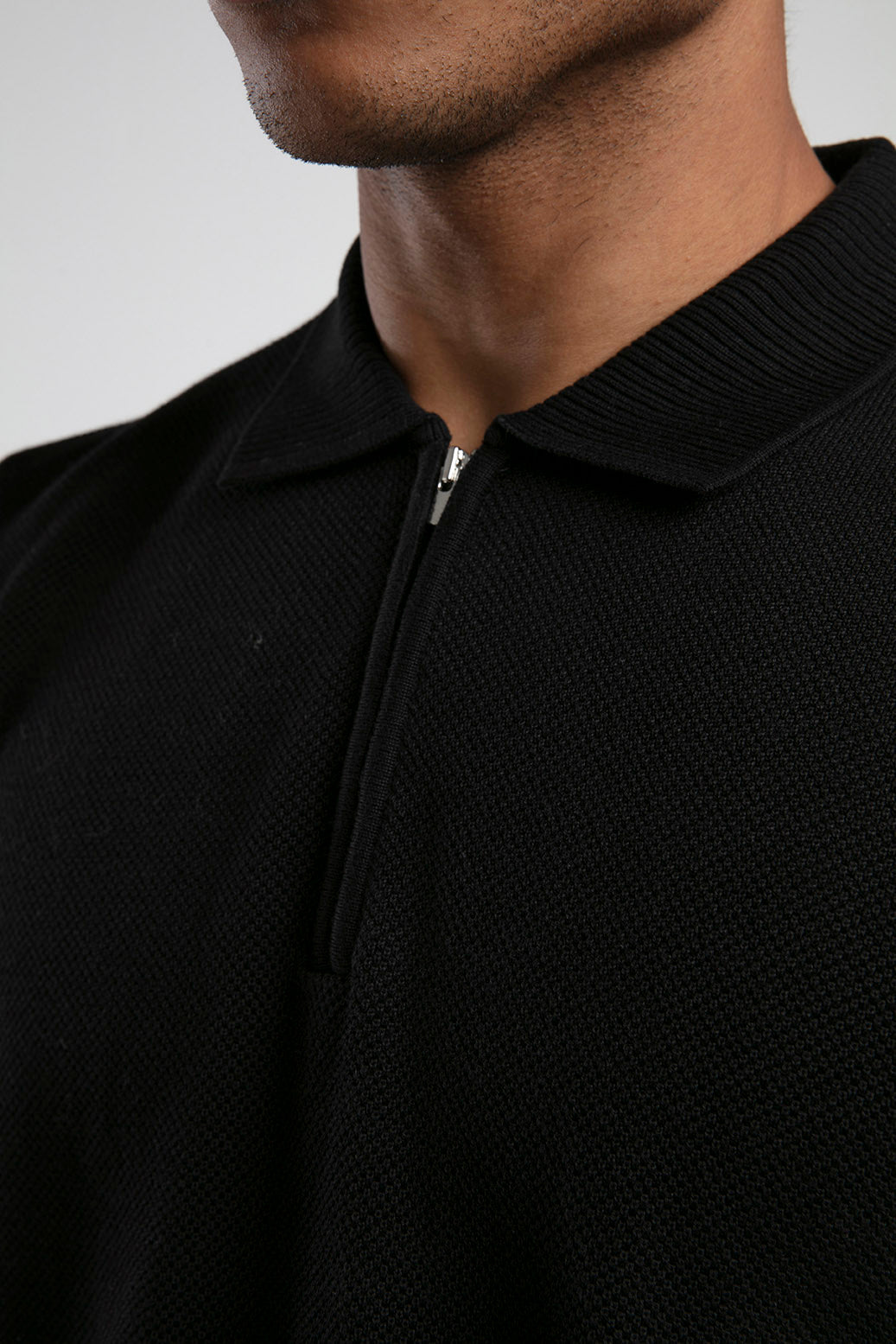 Yarım Fermuarlı Polo Yaka Triko