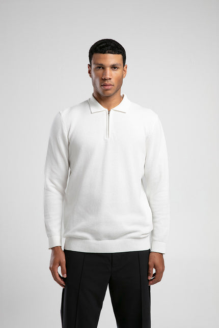 Yarım Fermuarlı Polo Yaka Triko