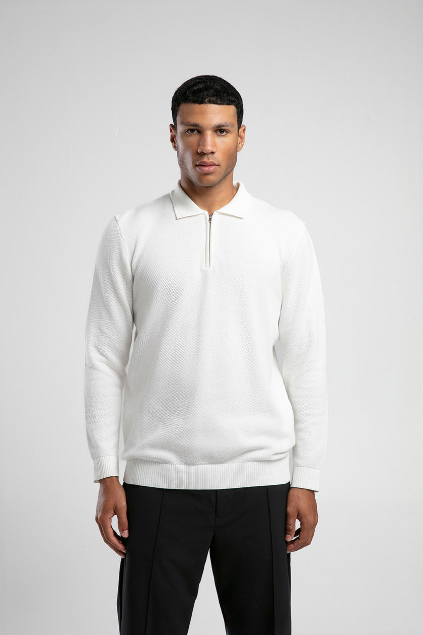 Yarım Fermuarlı Polo Yaka Triko