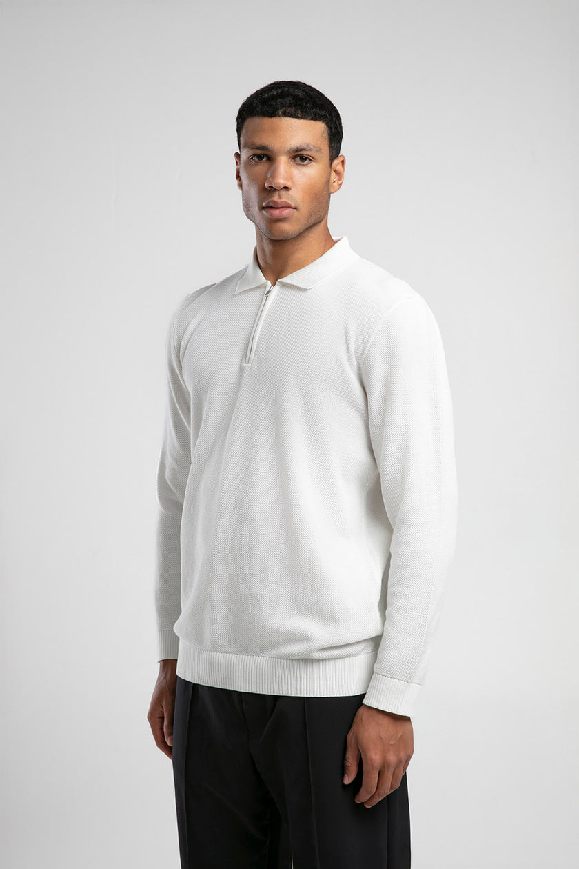 Yarım Fermuarlı Polo Yaka Triko