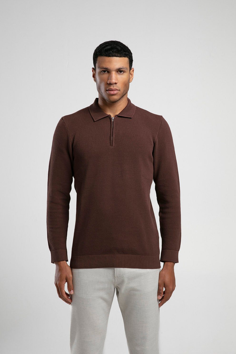 Yarım Fermuarlı Polo Yaka Triko