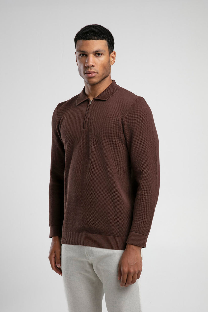 Yarım Fermuarlı Polo Yaka Triko