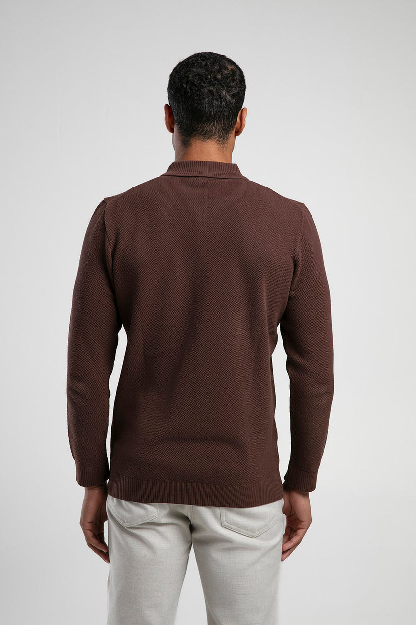 Yarım Fermuarlı Polo Yaka Triko