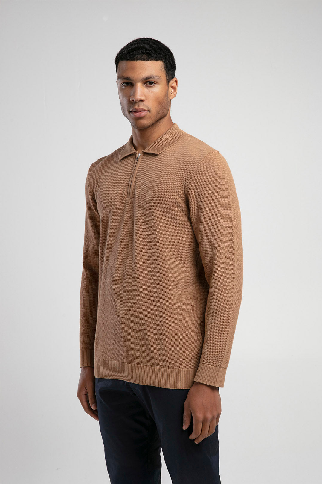 Yarım Fermuarlı Polo Yaka Triko