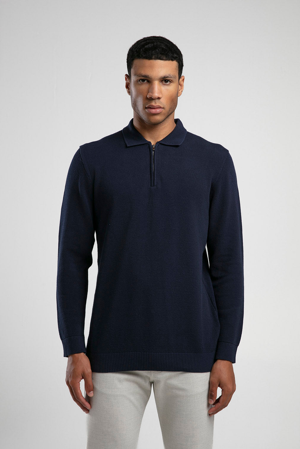 Yarım Fermuarlı Polo Yaka Triko