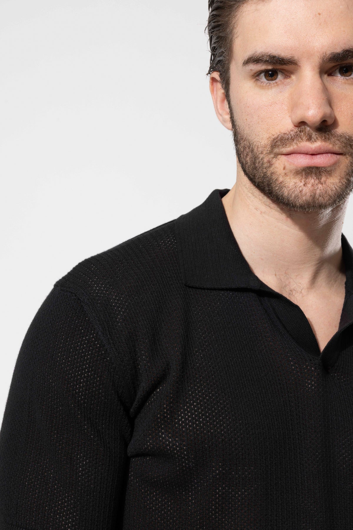File Textured Knit Polo Neck Men's T-Shirt