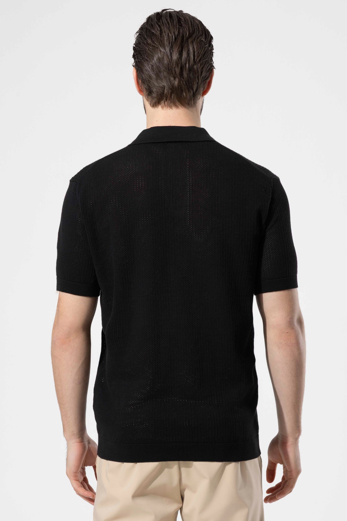 File Textured Knit Polo Neck Men's T-Shirt