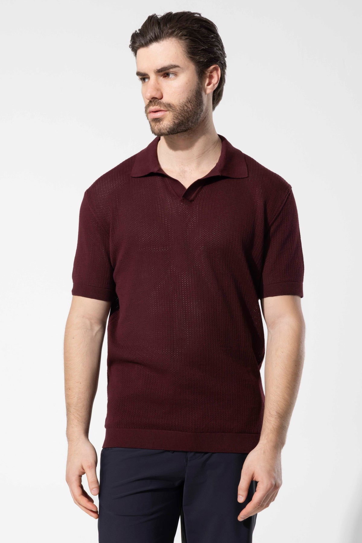 File Textured Knit Polo Neck Men's T-Shirt