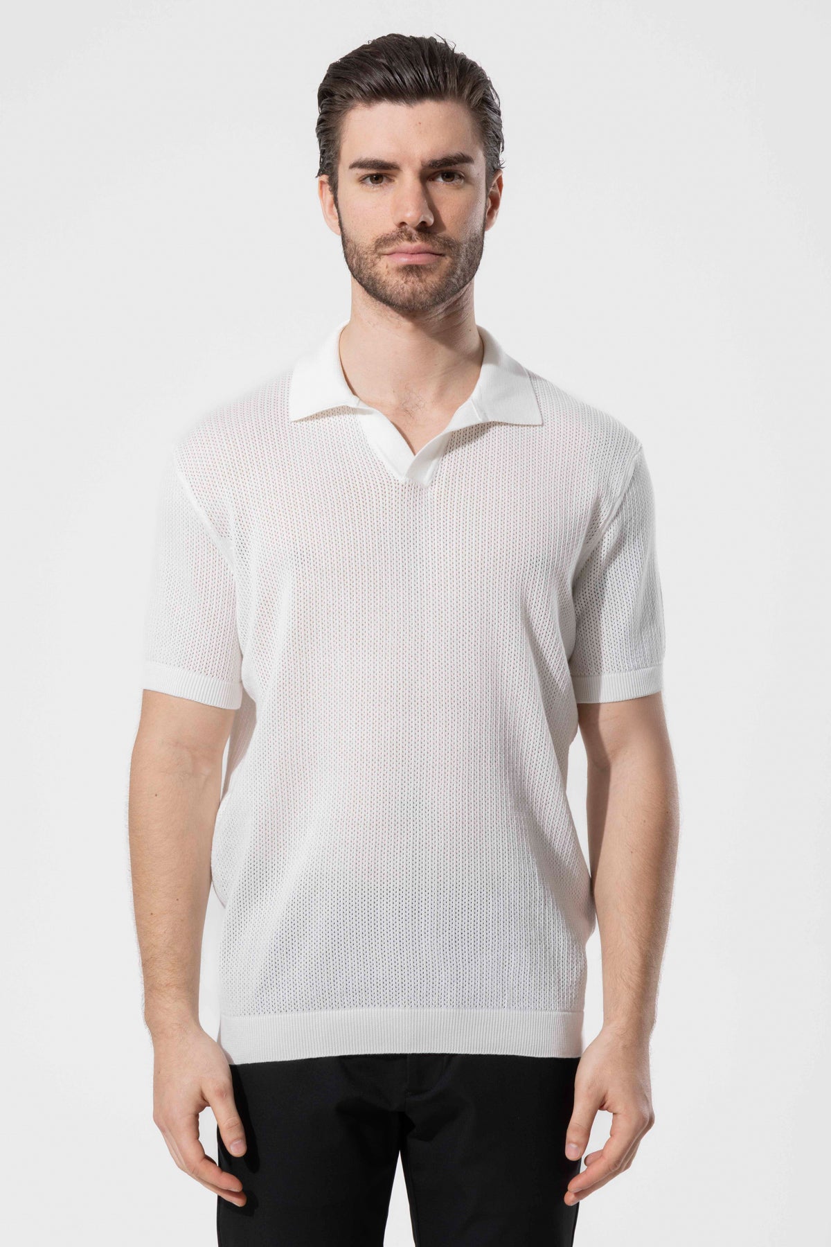 File Textured Knit Polo Neck Men's T-Shirt