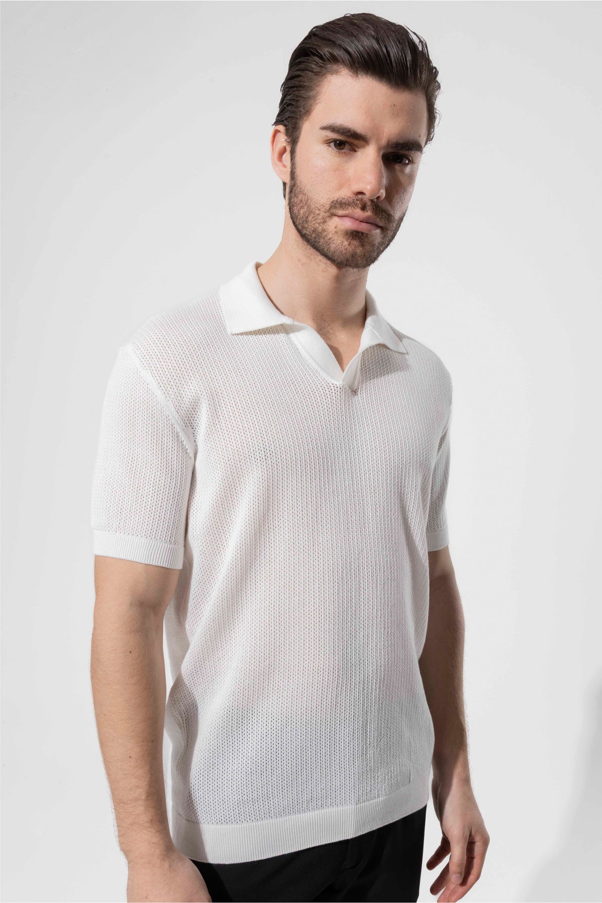 File Textured Knit Polo Neck Men's T-Shirt