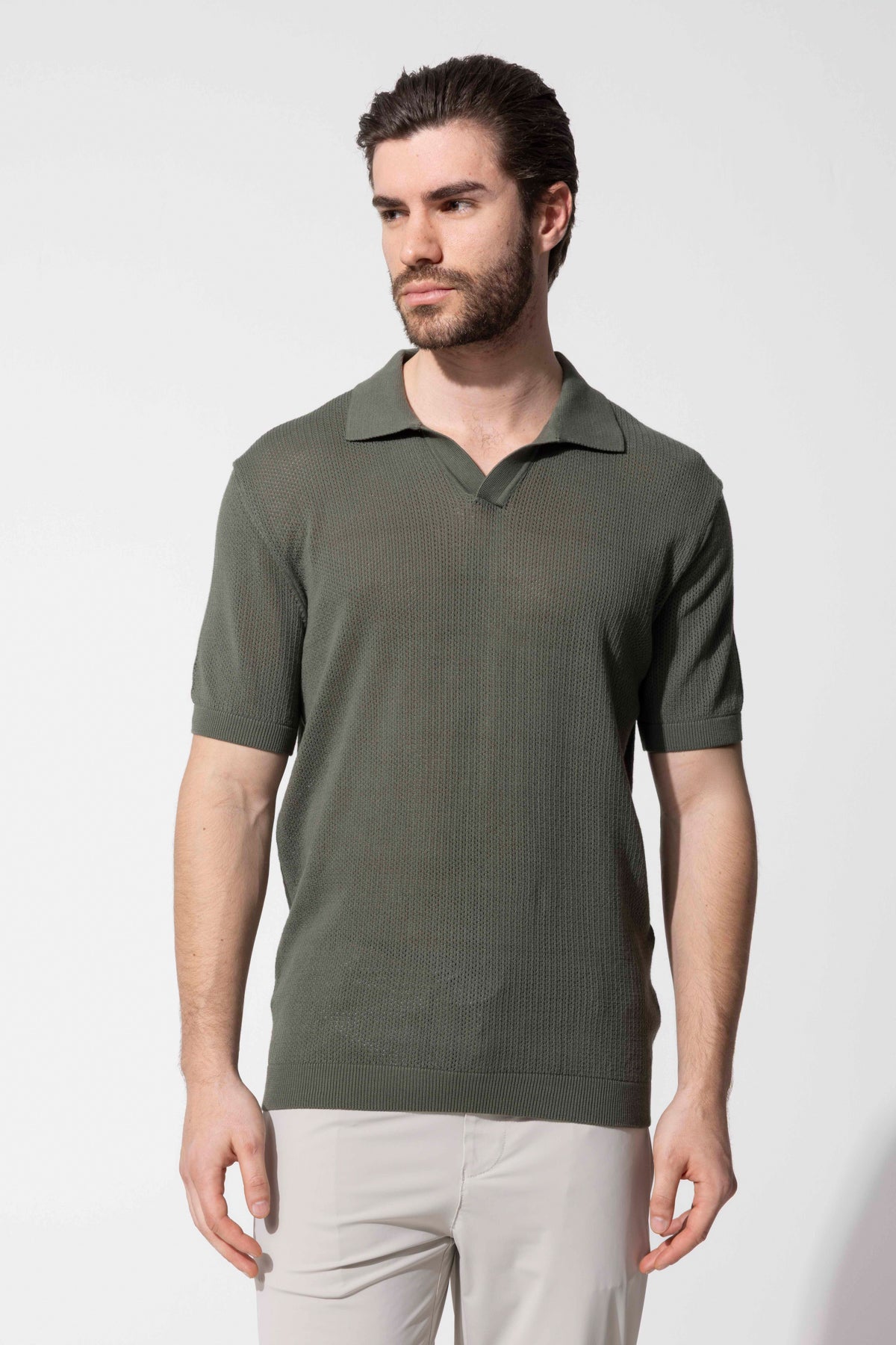 File Textured Knit Polo Neck Men's T-Shirt