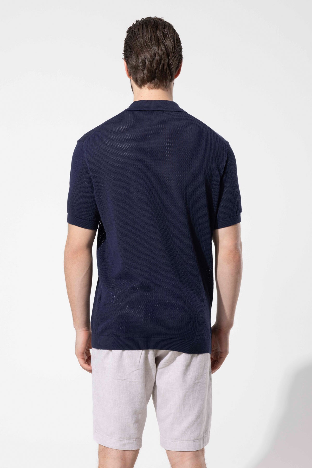 File Textured Knit Polo Neck Men's T-Shirt