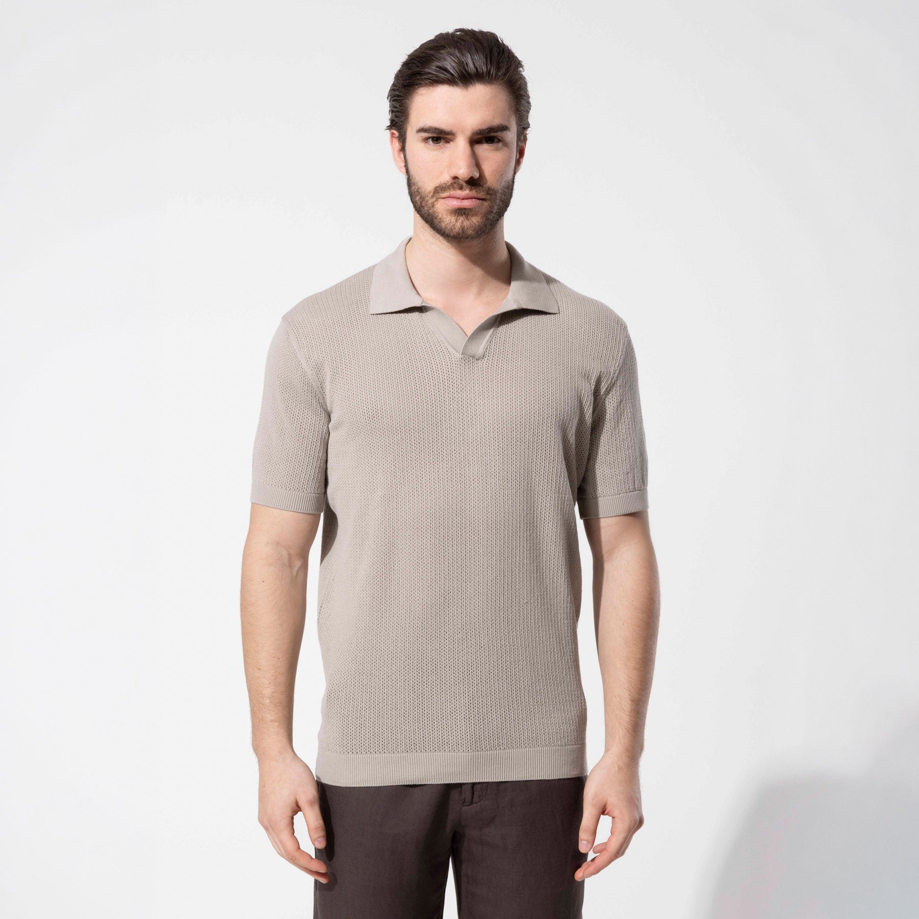 File Textured Knit Polo Neck Men's T-Shirt