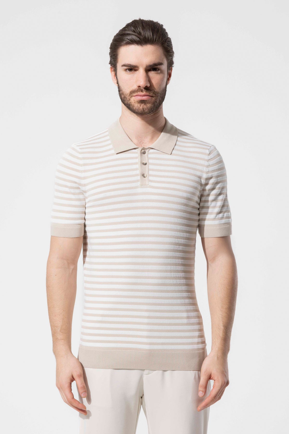 Striped Knit Polo Neck Men's T-Shirt