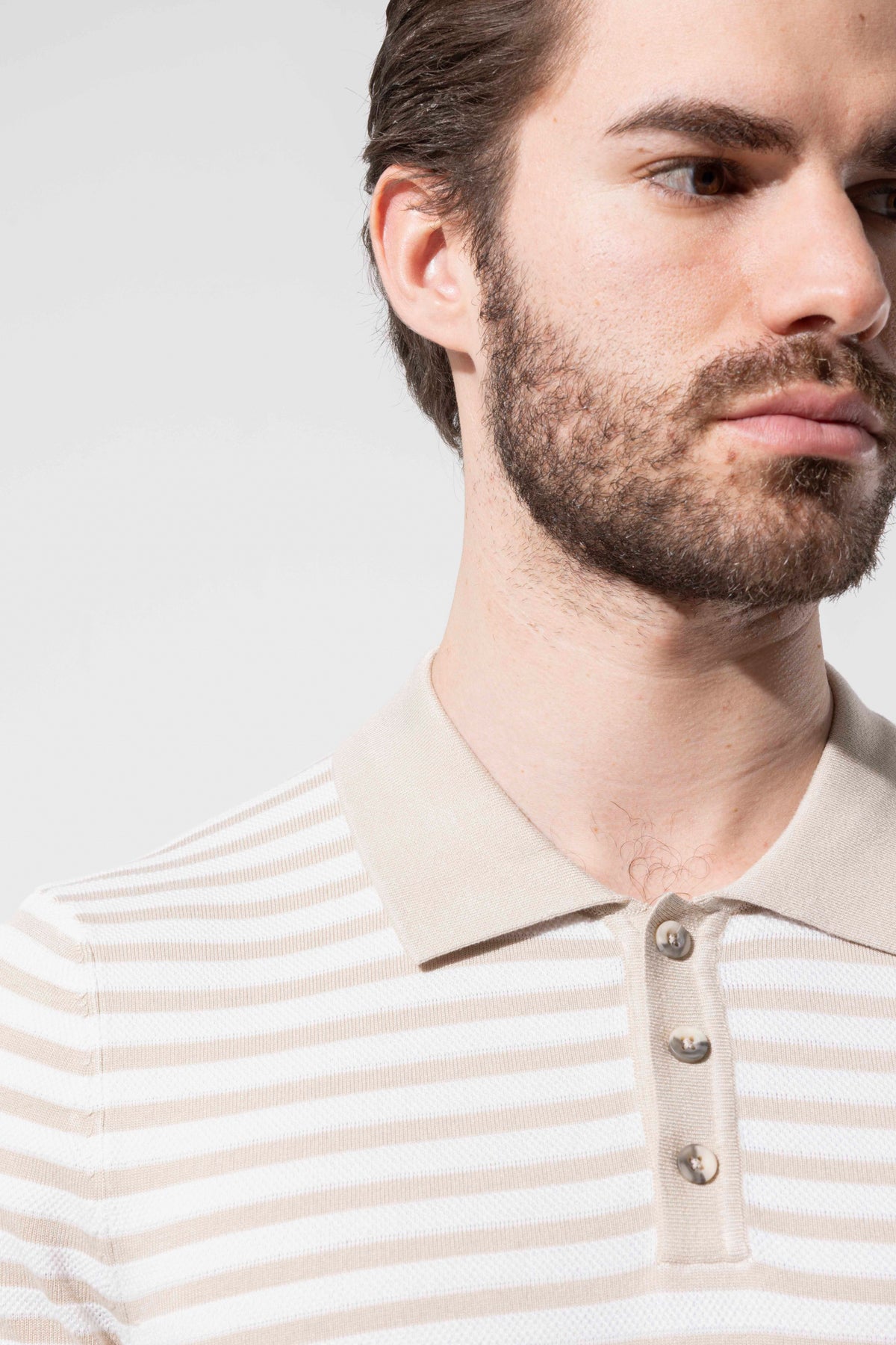 Striped Knit Polo Neck Men's T-Shirt