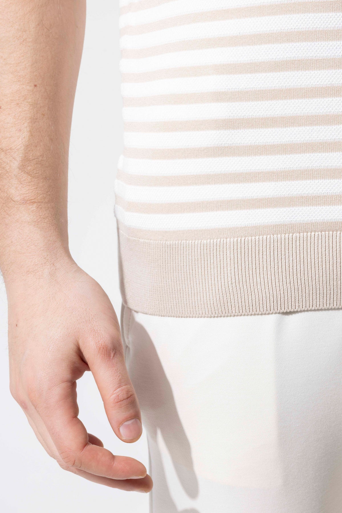 Striped Knit Polo Neck Men's T-Shirt