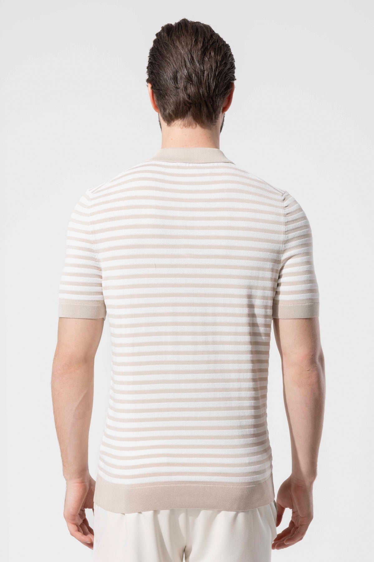 Striped Knit Polo Neck Men's T-Shirt