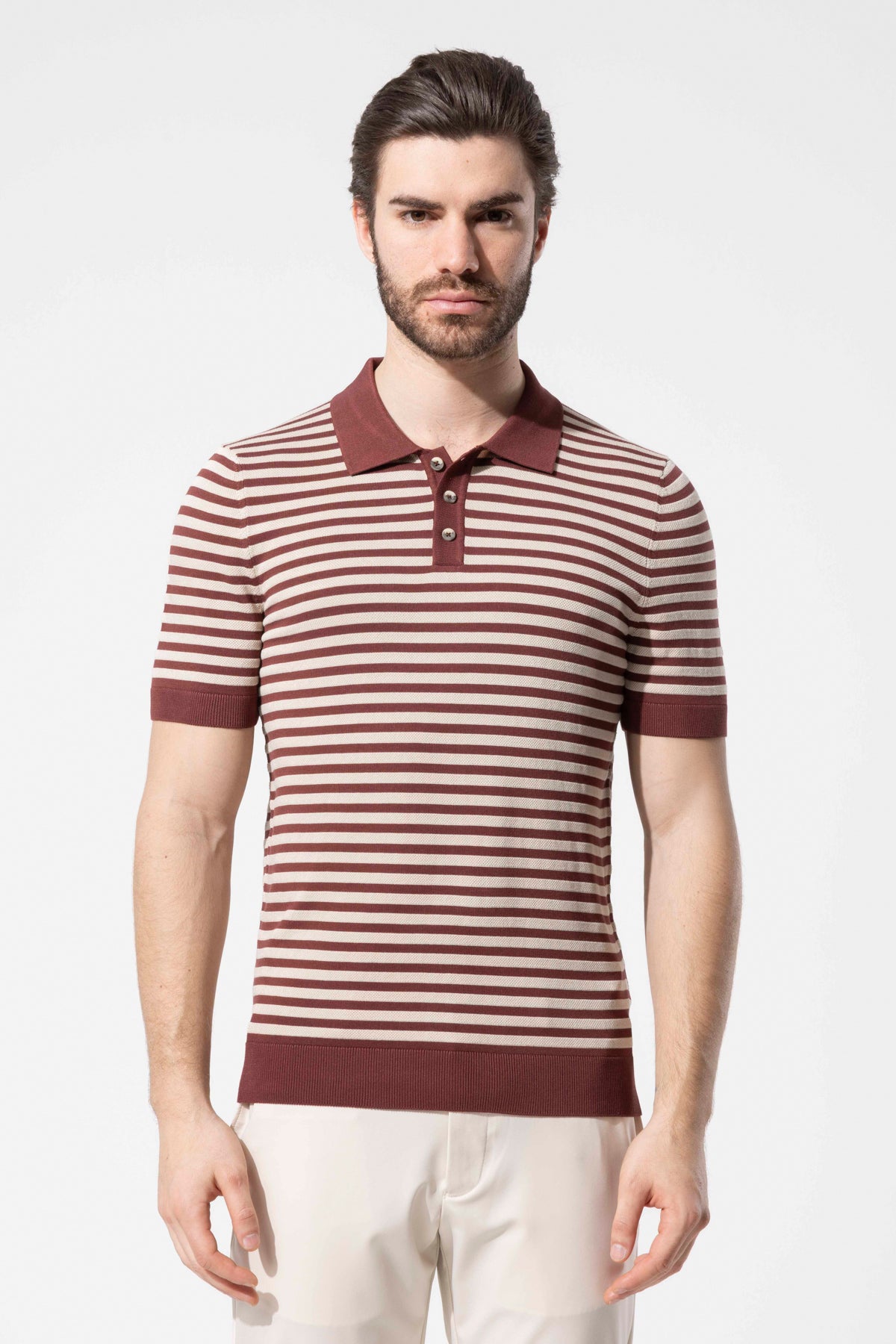 Striped Knit Polo Neck Men's T-Shirt